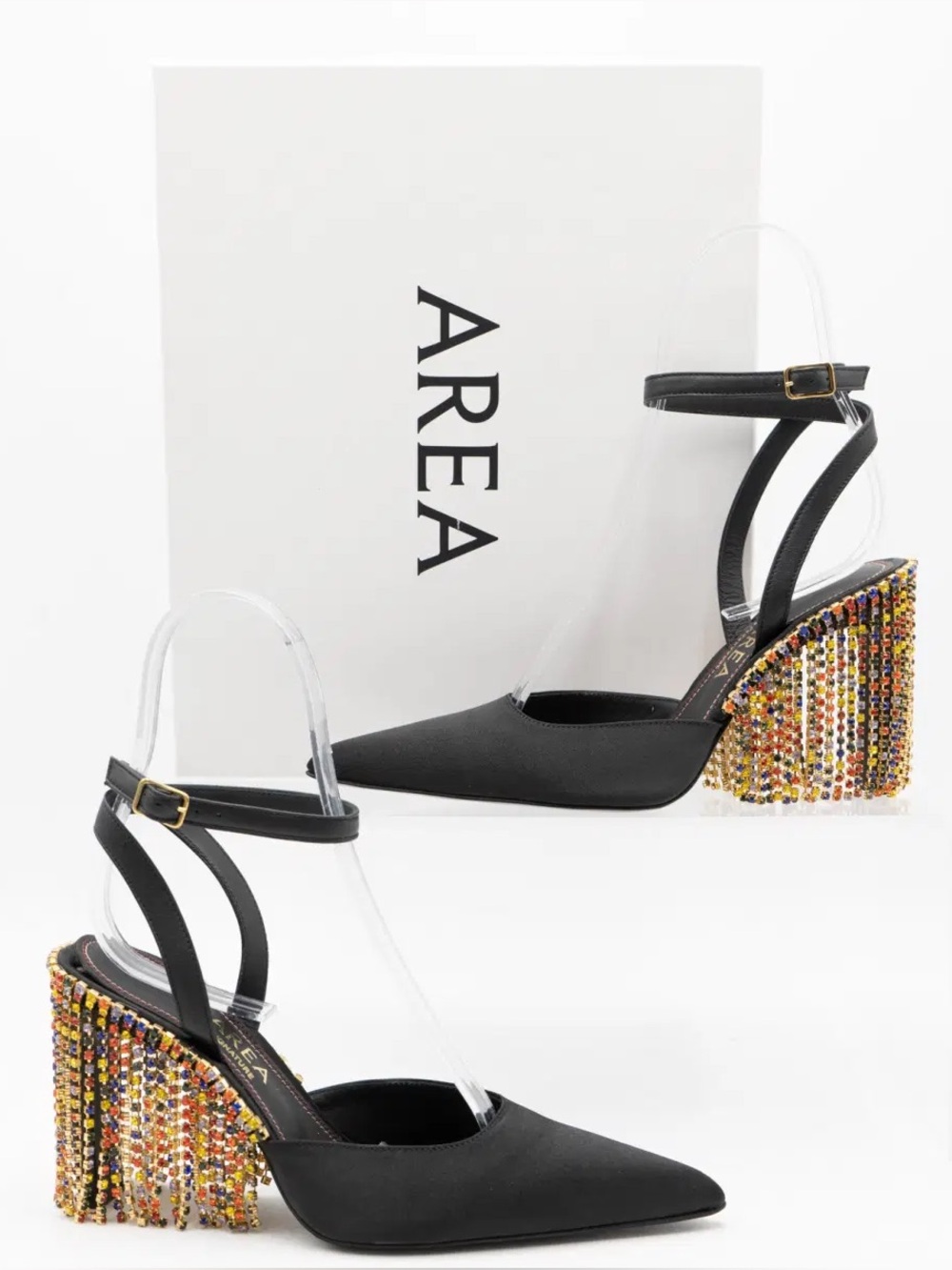 AREA Chandelier crystal-embellished 90mm satin pumps